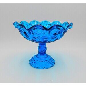 LE Smith Moon And Stars Colonial Blue Glass Flared Compote Dish Pedestal